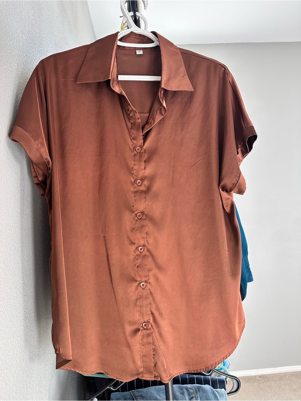Womens Satin Blouse Short Sleeve Silk Tops Button Down Shirts